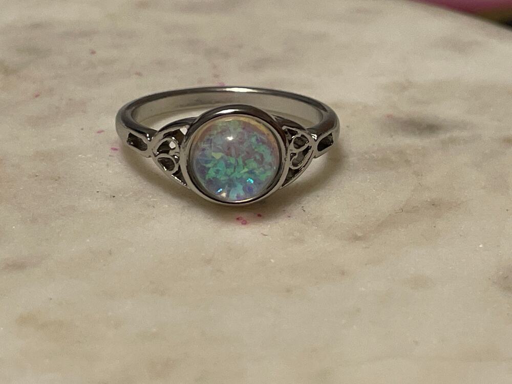 Fashion ring glitter silver tone 8